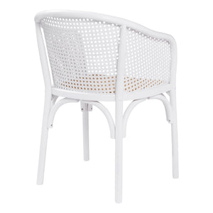 Elsy Armchair in White with Natural Rattan Seat - Set of 1