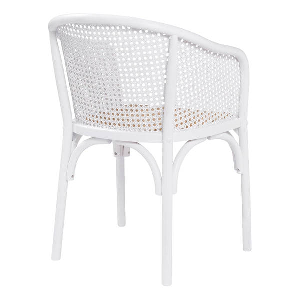 Elsy Armchair in White with Natural Rattan Seat - Set of 1