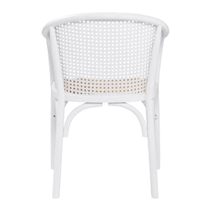 Elsy Armchair in White with Natural Rattan Seat - Set of 1
