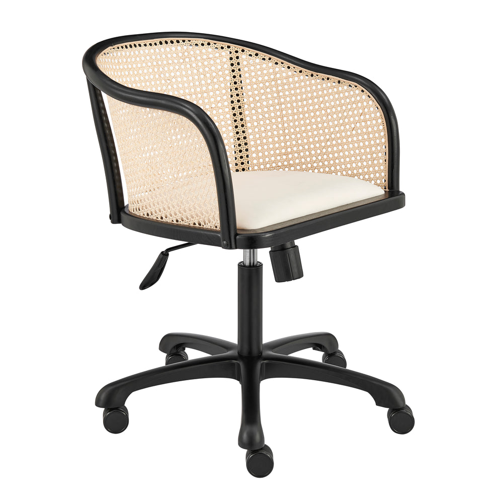 Elsy Office Chair in Black Beech Wood Frame with Beige Velvet Seat and Black Base