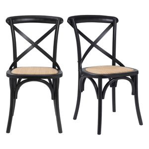 Neyo Side Chair in Black with Natural Rattan Seat - Set of 2