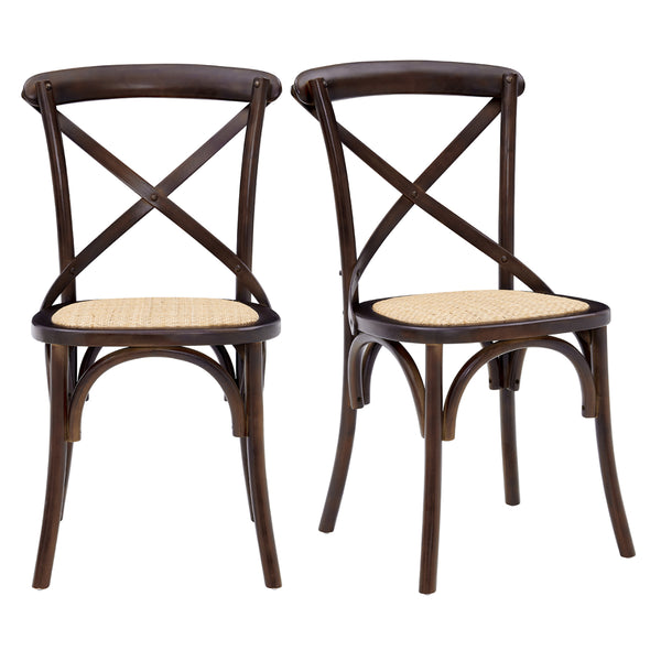 Neyo Side Chair in Walnut with Natural Rattan Seat - Set of 2