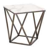 Zuo Modern Tintern Composite Stone, Steel Modern Commercial Grade End Table White, Antique Brass Composite Stone, Steel