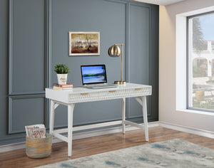 White Pearl Large Desk - Elegant Mahogany & Gold Accents with Textured Drawers, 52" x 24" x 30"