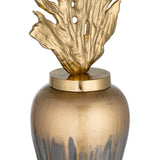 Sagebrook Home Contemporary 38"h Metal Vase W/ Leaf Like Lid, Wickhom Gray 17180-01 Black/gold Glass