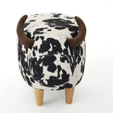 Bessie Black and White Cow Patterned Velvet Cow Ottoman
