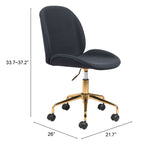 Zuo Modern Miles 100% Polyurethane, Plywood, Steel Modern Commercial Grade Office Chair Black, Gold 100% Polyurethane, Plywood, Steel