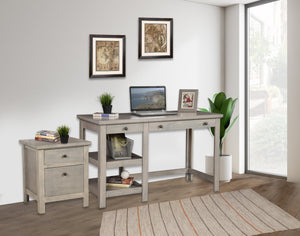 Ashville Desk in Smokey Grey - Spacious Workspace with Two Drawers & Open Shelves for Home Office