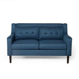 Galene Contemporary Fabric Loveseat, Navy Blue and Dark Brown Noble House