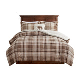 Woolrich Alton Lodge/Cabin 100% Polyester Plush to Sherpa Comforter Set Tan Plaid King: 102x86"/20x36"+2"(2)/18x18" WR10-3328