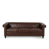 Drury Contemporary Channel Stitch 3 Seater Sofa with Nailhead Trim, Dark Brown Noble House