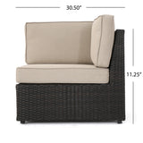 Santa Cruz Outdoor 12 Piece Dark Brown Wicker Sectional Sofa Set with Beige Water Resisant Cushions Noble House