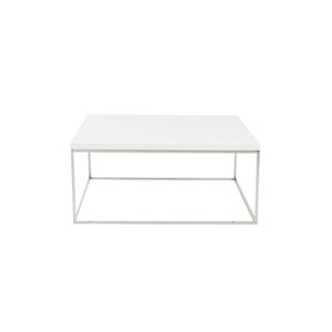 Teresa Square Coffee Table in White with Polished Stainless Steel Base