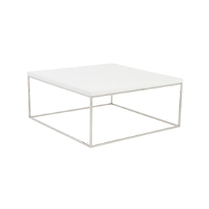 Teresa Square Coffee Table in White with Polished Stainless Steel Base