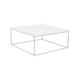 Teresa Square Coffee Table in White with Polished Stainless Steel Base