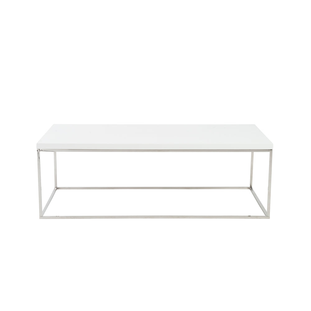 Teresa Rectangle Coffee Table in White with Polished Stainless Steel Base