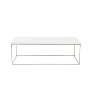 Teresa Rectangle Coffee Table in White with Polished Stainless Steel Base