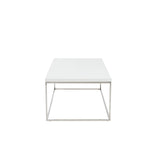 Teresa Rectangle Coffee Table in White with Polished Stainless Steel Base