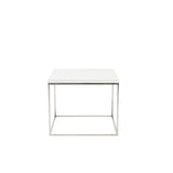 Teresa Square Side Table in White with Polished Stainless Steel Base