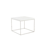 Teresa Square Side Table in White with Polished Stainless Steel Base