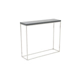 Teresa Console Table in Gray Lacquer with Polished Stainless Steel Frame