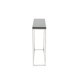 Teresa Console Table in Gray Lacquer with Polished Stainless Steel Frame
