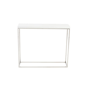Teresa Console Table in White Lacquer with Polished Stainless Steel Frame