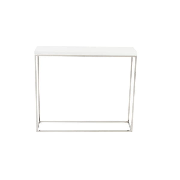 Teresa Console Table in White Lacquer with Polished Stainless Steel Frame