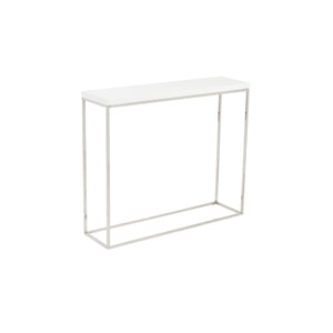 Teresa Console Table in White Lacquer with Polished Stainless Steel Frame