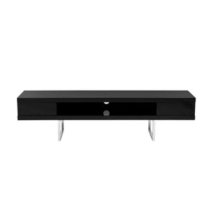 Miranda TV Stand in High Gloss Black with Brushed Stainless Steel Base