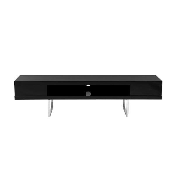 Miranda TV Stand in High Gloss Black with Brushed Stainless Steel Base