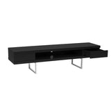 Miranda TV Stand in High Gloss Black with Brushed Stainless Steel Base