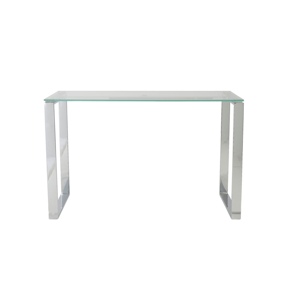 Diego Desk in Clear Glass with Polished Stainless Steel legs