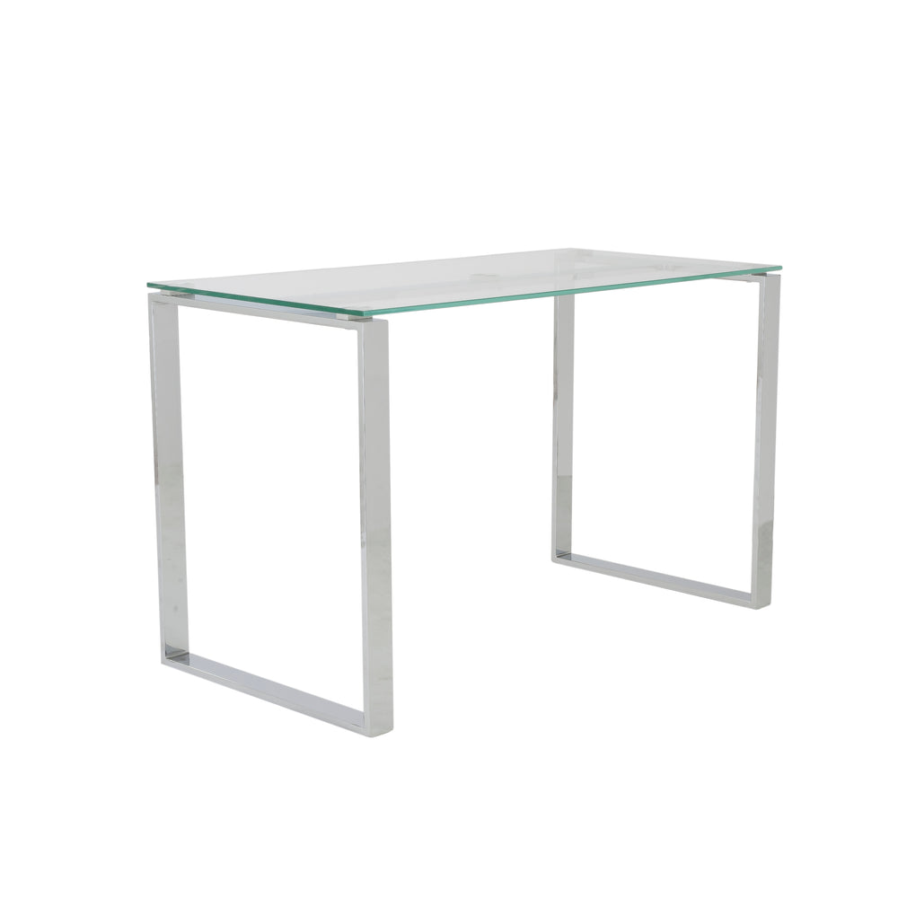 Diego Desk in Clear Glass with Polished Stainless Steel legs