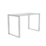 Diego Desk in Clear Glass with Polished Stainless Steel legs