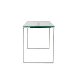 Diego Desk in Clear Glass with Polished Stainless Steel legs