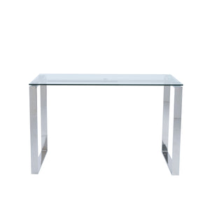 Diego Desk in Clear Glass with Polished Stainless Steel legs