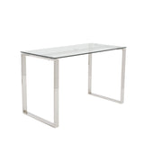 Diego Desk in Clear Glass with Polished Stainless Steel legs