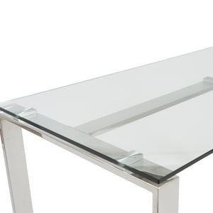 Diego Desk in Clear Glass with Polished Stainless Steel legs