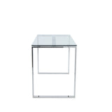 Diego Desk in Clear Glass with Polished Stainless Steel legs