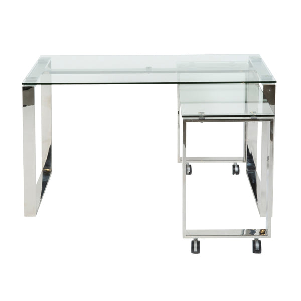 Diego Desk in Clear Glass with Polished Stainless Steel legs