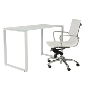 Diego Desk in Pure White Glass with White Base