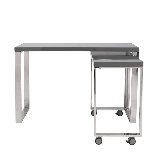 Dillon Desk in Gray with Polished Stainless Steel Base