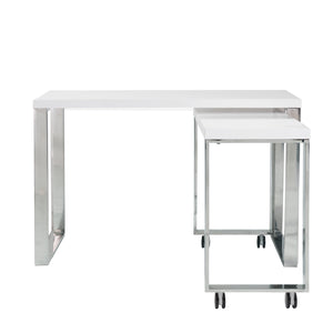 Dillon Desk in White with Polished Stainless Steel Base