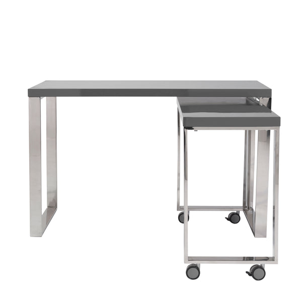 Dillon 40" Side Return in High Gloss Gray and Polished Stainless Steel Base