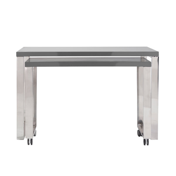 Dillon 40" Side Return in High Gloss Gray and Polished Stainless Steel Base
