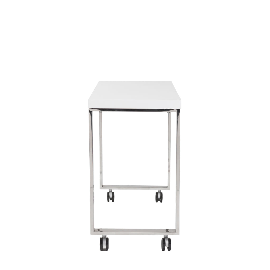 Dillon 40" Side Return in High Gloss White with Polished Stainless Steel Base