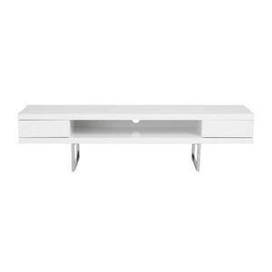 Miranda TV Stand in High Gloss White with Polished Stainless Steel Legs