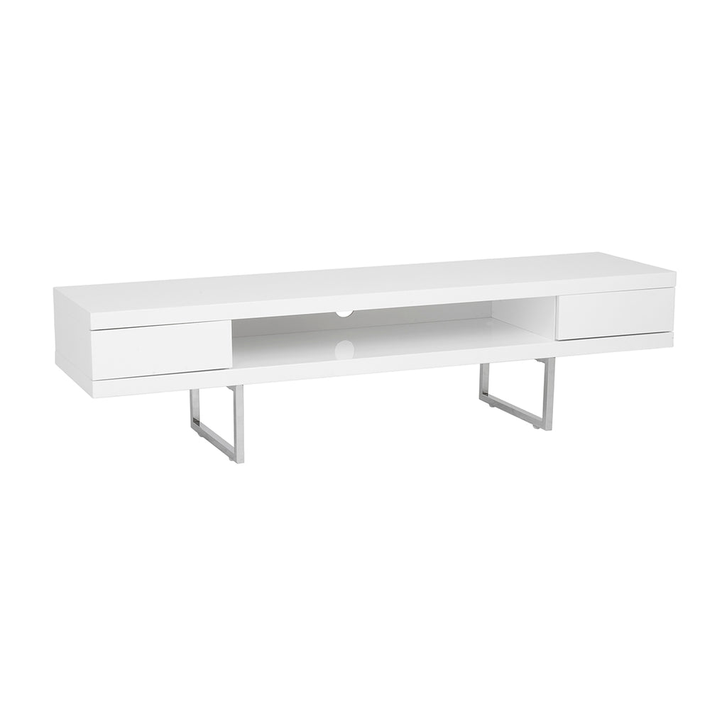 Miranda TV Stand in High Gloss White with Polished Stainless Steel Legs