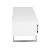 Miranda TV Stand in High Gloss White with Polished Stainless Steel Legs